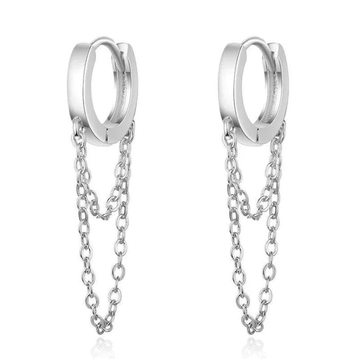 925 Sterling Silver Tassel Hoop Earrings, Lightweight Chain Design, Elegant Silver & Rose Gold Options, Versatile Style