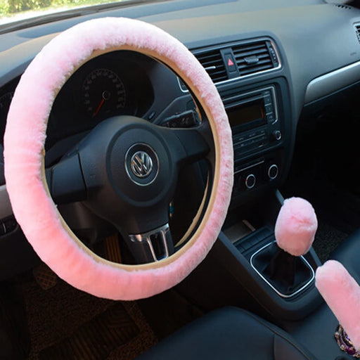 pink Plush Steering Wheel Cover Set