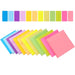 Colorful stacks of adhesive note pads arranged in a layered formation, showcasing a spectrum of colors on a white background.