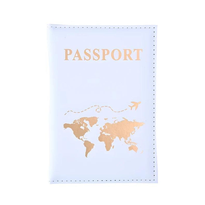 A single light blue passport holder with a gold world map design and "PASSPORT" in gold text.