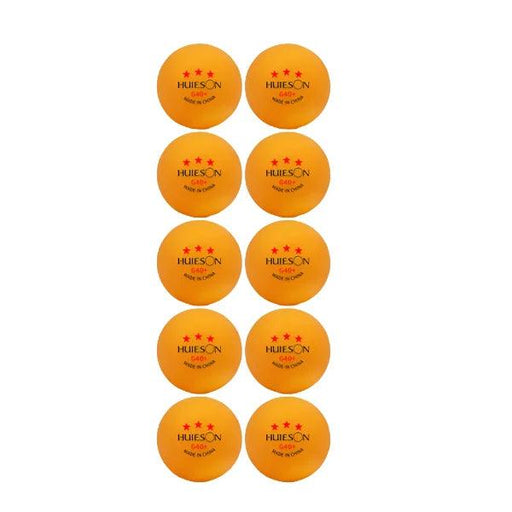 Ten orange Huieson G40+ table tennis balls arranged in a grid, each with three red stars and "Made in China" text.