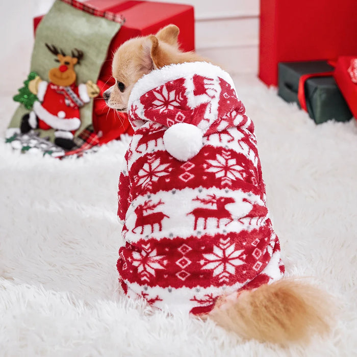 Fleece Christmas Pet Pajamas, Soft & Warm, Perfect for Small & Medium Pets, Ideal for Holiday Photos, Available in Red, Blue, Brown, Pink