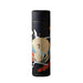 A tall, cylindrical thermos with a black body, adorned with illustrations of flying cranes and ocean waves. The lid, placed next to the thermos, displays a digital temperature reading of 19°C.