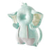 A baby head protector designed to look like a cute elephant with large ears, blue body, and grey patches on the front.