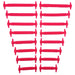 Sixteen silicone shoelaces in different sizes and rose red color, neatly organized in pairs on a white background.