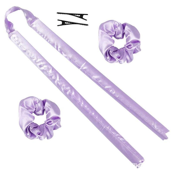 Purple hair curling band set with scrunchies and hair clips.