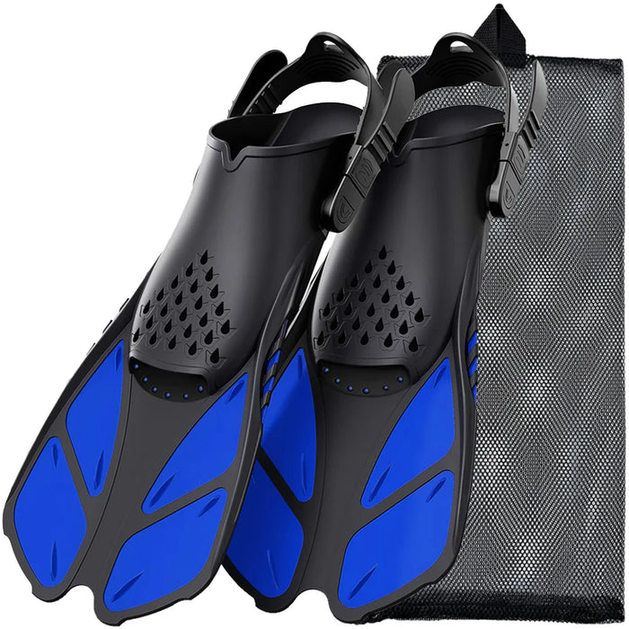 Blue Snorkel Fins with mesh bag.