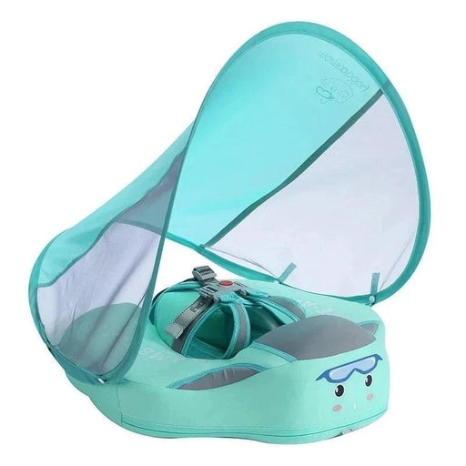 A green baby float with a detachable sunshade, shown on a white background.