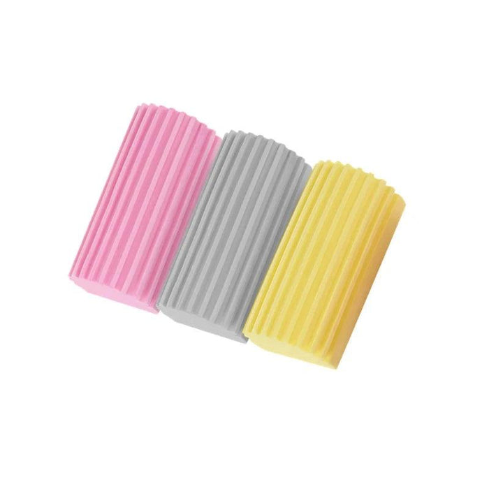 Three Pink, gray, and yellow Damp Clean Duster Sponges.