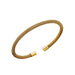 Gold mesh cuff bracelet with open ends, displayed on a white background.