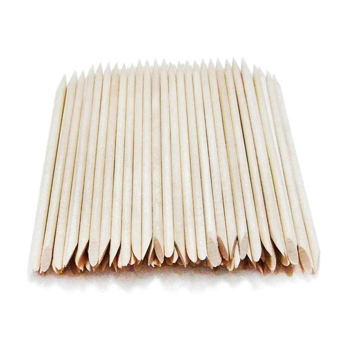 100 pieces of orange wood nail sticks display on white background.