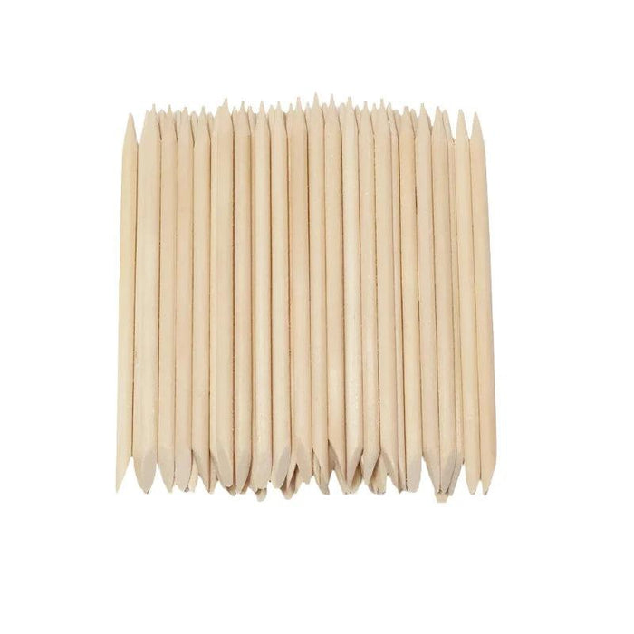 30 pieces of orange wood nail sticks display on white background.