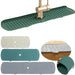 three silicone splash guards in green, beige, and gray. These mats are shown in different contexts, including one being flexed to show its flexibility, and another placed around a faucet to showcase its use.