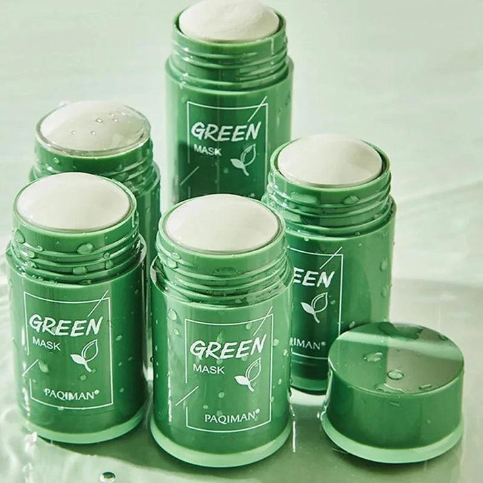 Multiple green mask sticks with open caps, showing the product.