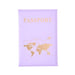 A single purple passport holder with a gold world map design and "PASSPORT" in gold text.