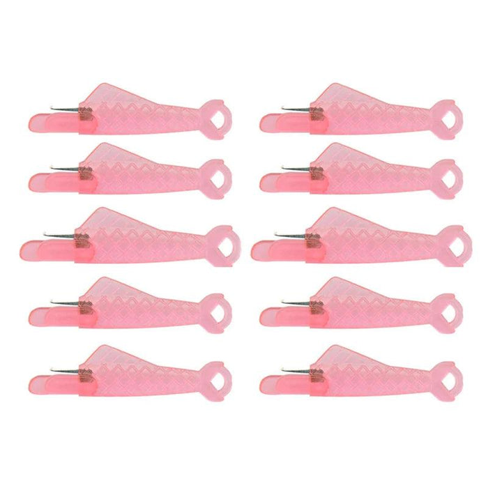 Twenty Fish Mouth Sewing Machine Needle Threaders in pink.