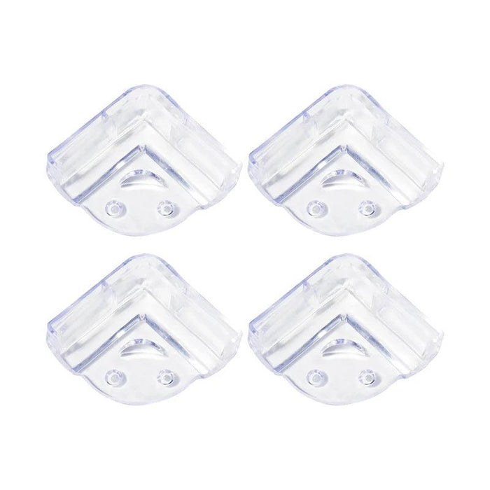 Four clear L-shaped corner protectors with adhesive backing.