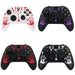 Four game controllers with the same design, each featuring handprint graphics and the word "NEXT" in different colors (red, purple, and white) on a black or white background.