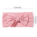 a close-up of a pink ribbed bow headband, with measurements indicating its size as 6.5 inches wide and 3.5 inches tall.