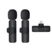 Two wireless microphones and receiver set for iOS smartphones.