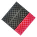 Black and Red Foldable Foam Mats: Two foldable foam mats, one in black and the other in blue, placed side by side, both featuring a textured surface with a pattern of raised dots for cushioning and support.