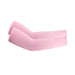 Soft pink arm sleeves for sun protection and sports wear. Display on white background.