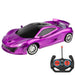 A sleek, purple sports car and an accompanying remote control.