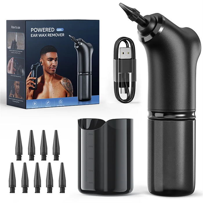 Electric Ear Cleaner Kit, Custom Pressure Modes, Waterproof, Rechargeable, Includes 9 Ear Tips and Charging Cable