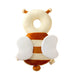 A charming bee-shaped baby head protector featuring a yellow and white striped design with soft wings on the back.