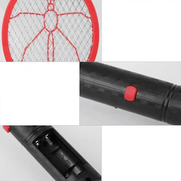 close ups to the Electric Mosquito Swatters rack, button, and battery place