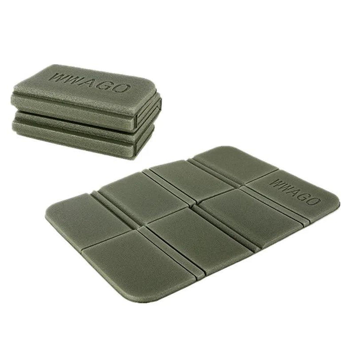 Army green Foldable Foam Mats: Two foldable foam mats, one in black and the other in blue, placed side by side, both featuring a textured surface with a pattern of raised dots for cushioning and support.