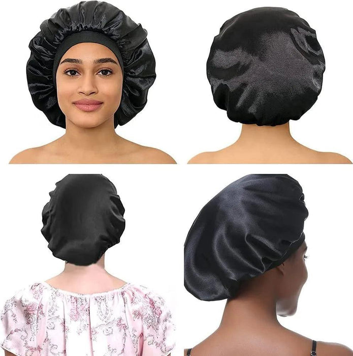 black Satin Bonnet on a women