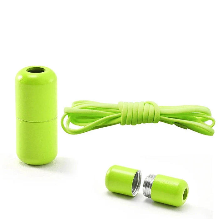 Green magnetic shoelace closure set with laces and a magnetic lock.