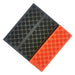 Black and orange Foldable Foam Mats: Two foldable foam mats, one in black and the other in blue, placed side by side, both featuring a textured surface with a pattern of raised dots for cushioning and support.