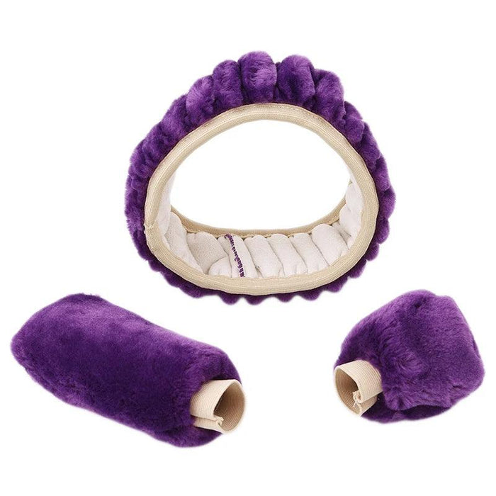 purple Plush Steering Wheel Cover Set