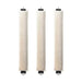 Three beige rod-shaped hair curlers in a row.