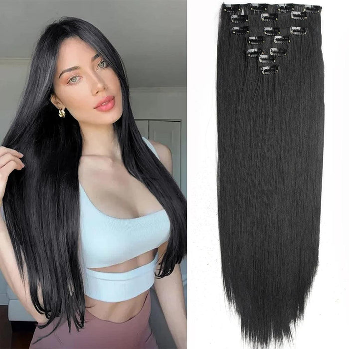 Clip-In Hair Extensions 24in Length, Wavy or Straight Texture, Easy Clip-In, Lightweight, Heat-Resistant Fiber for a Natural Look