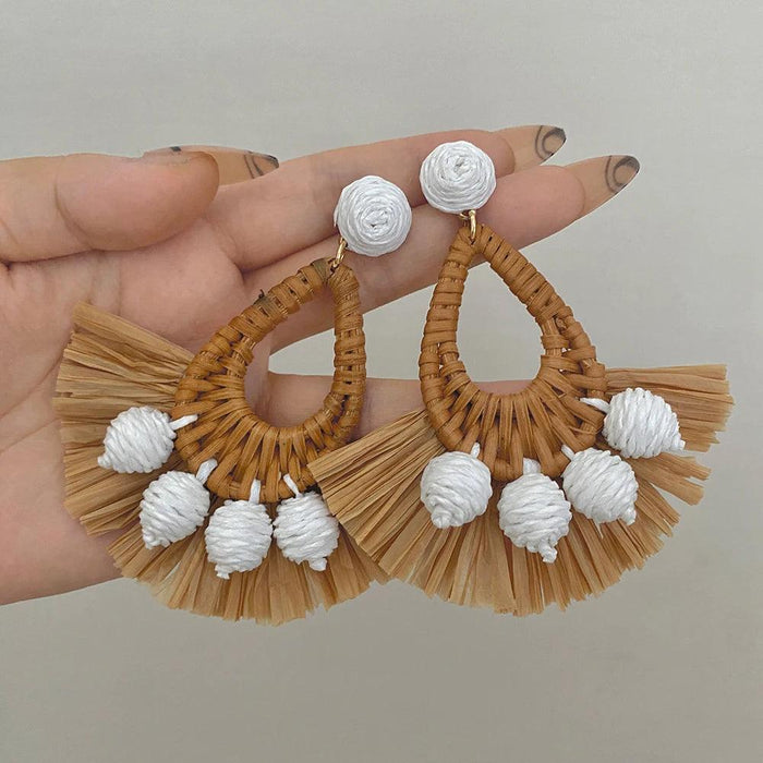 Boho Raffia Rattan Earrings, Handmade with Wood & Zinc Alloy, Lightweight & Bold, 32 Styles for Casual or Boho-Chic Looks