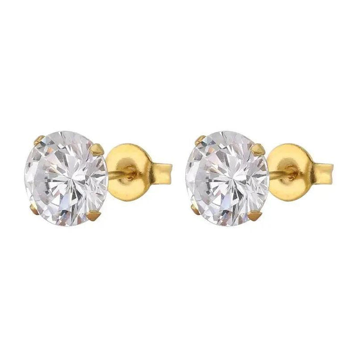 Crystal Stud Earrings, Gold & Silver Variants, Hypoallergenic Stainless Steel, Multiple Sizes from 0.12in to 0.31in, Unisex Design