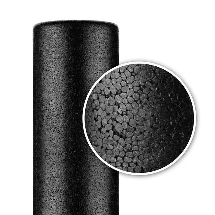 Close-up of the foam roller's textured surface, highlighting its material.