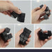 A collage of hands manipulating a black Crazy Cube in various configurations.