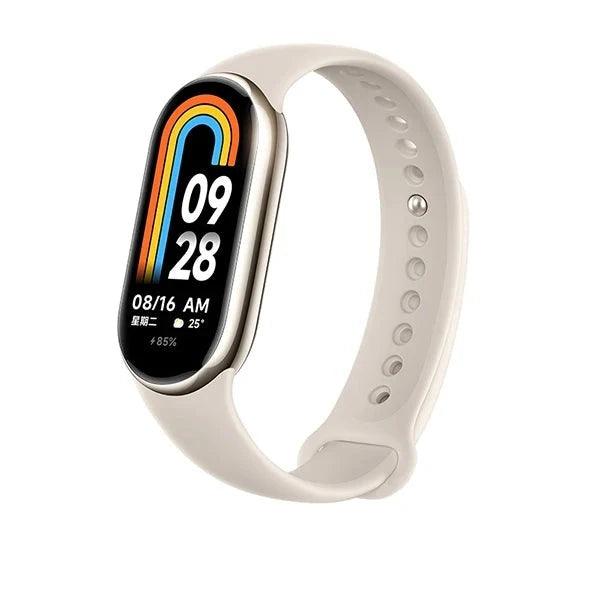 Smartwatch with white band.