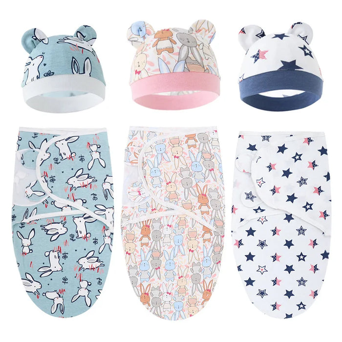 Baby Swaddle Blanket With Hats Set