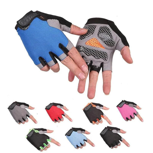 Multiple pairs of gloves in different colors, including blue, red, pink, green, black, and gray, highlighting the variety available.