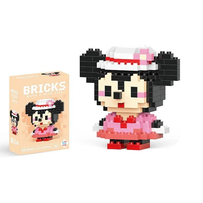 A single block-style toy figure of black lady mouse, along with its skin-colored packaging box. Display on white background.