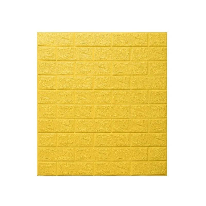 A yellow wall panel with a brick-like texture.