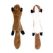 A plush dog toy resembling a squirrel with a furry tail, shown from the front and the back.