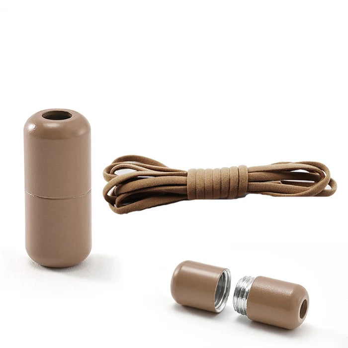 Brown magnetic shoelace closure set with laces and a magnetic lock.