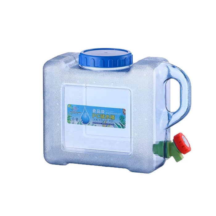 A Transparent Blue water container with Faucet.