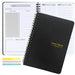 A black spiral-bound weekly planner with the cover text "Weekly Planner Non-Dated" in gold. The planner is open to show the layout for a weekly schedule and to-do list. Colorful sticky notes are also included in the image.